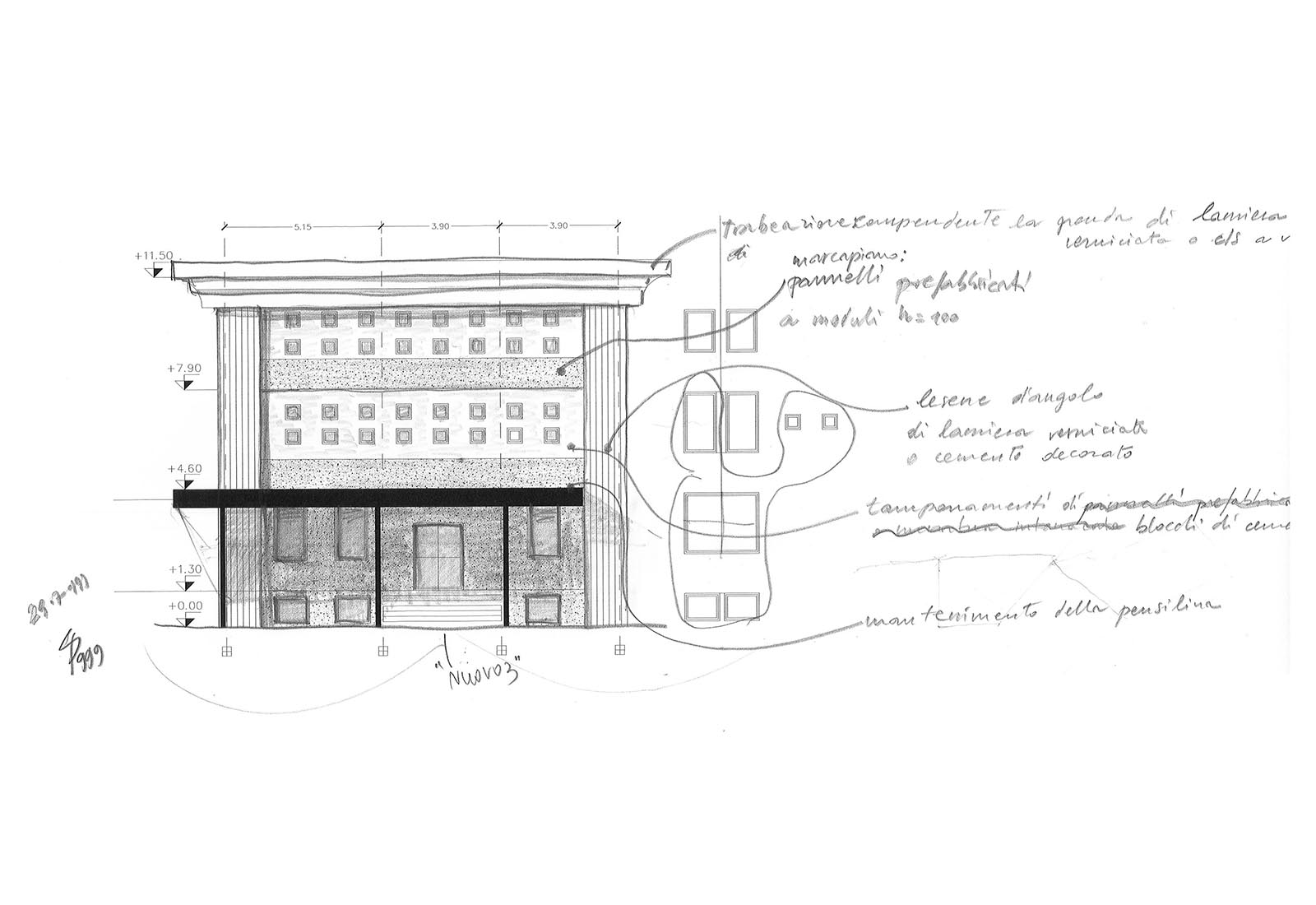 Edificio produttivo La Murrina a Nerviano - Schizzo progettuale