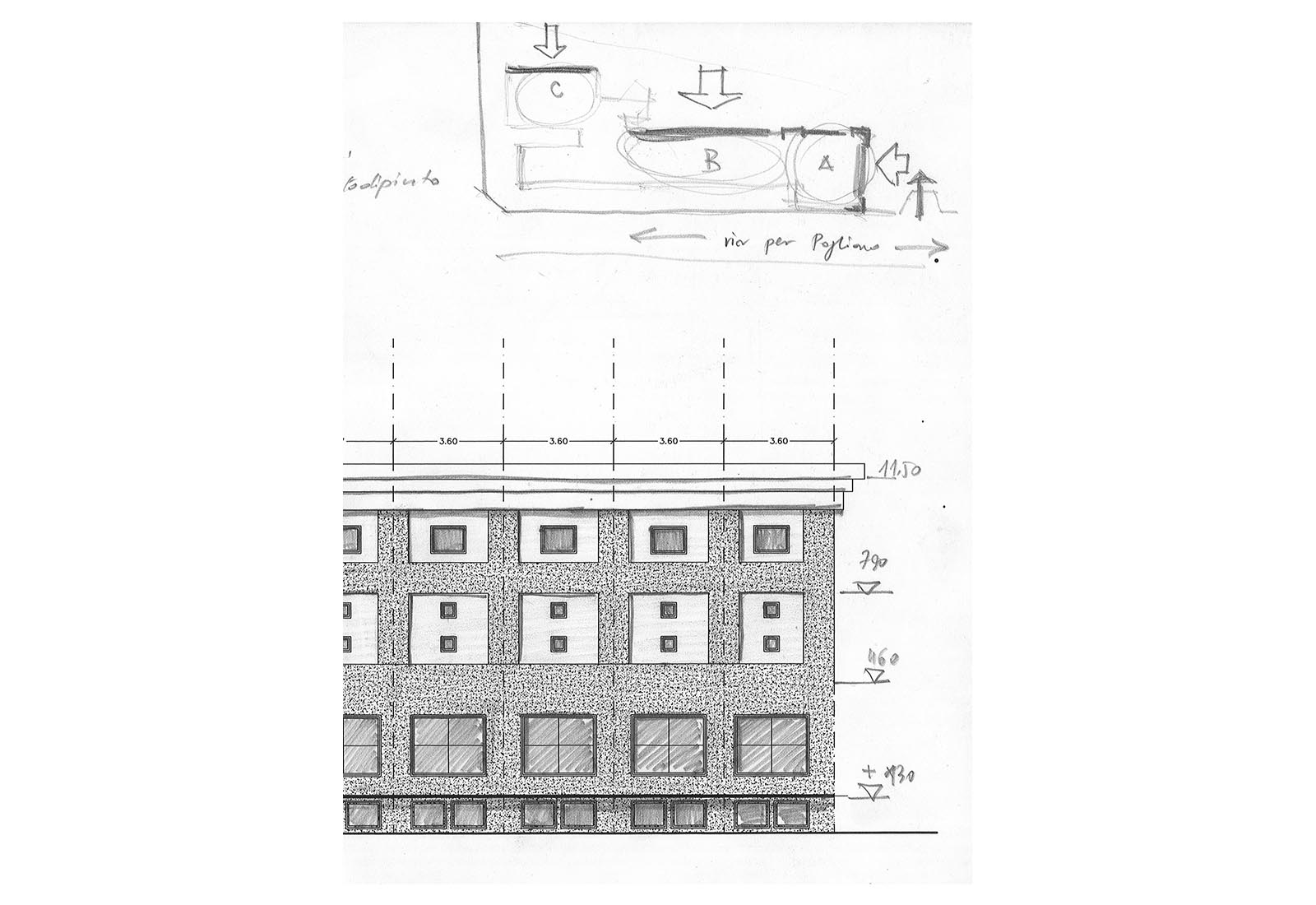 Edificio produttivo La Murrina a Nerviano - Schizzo progettuale