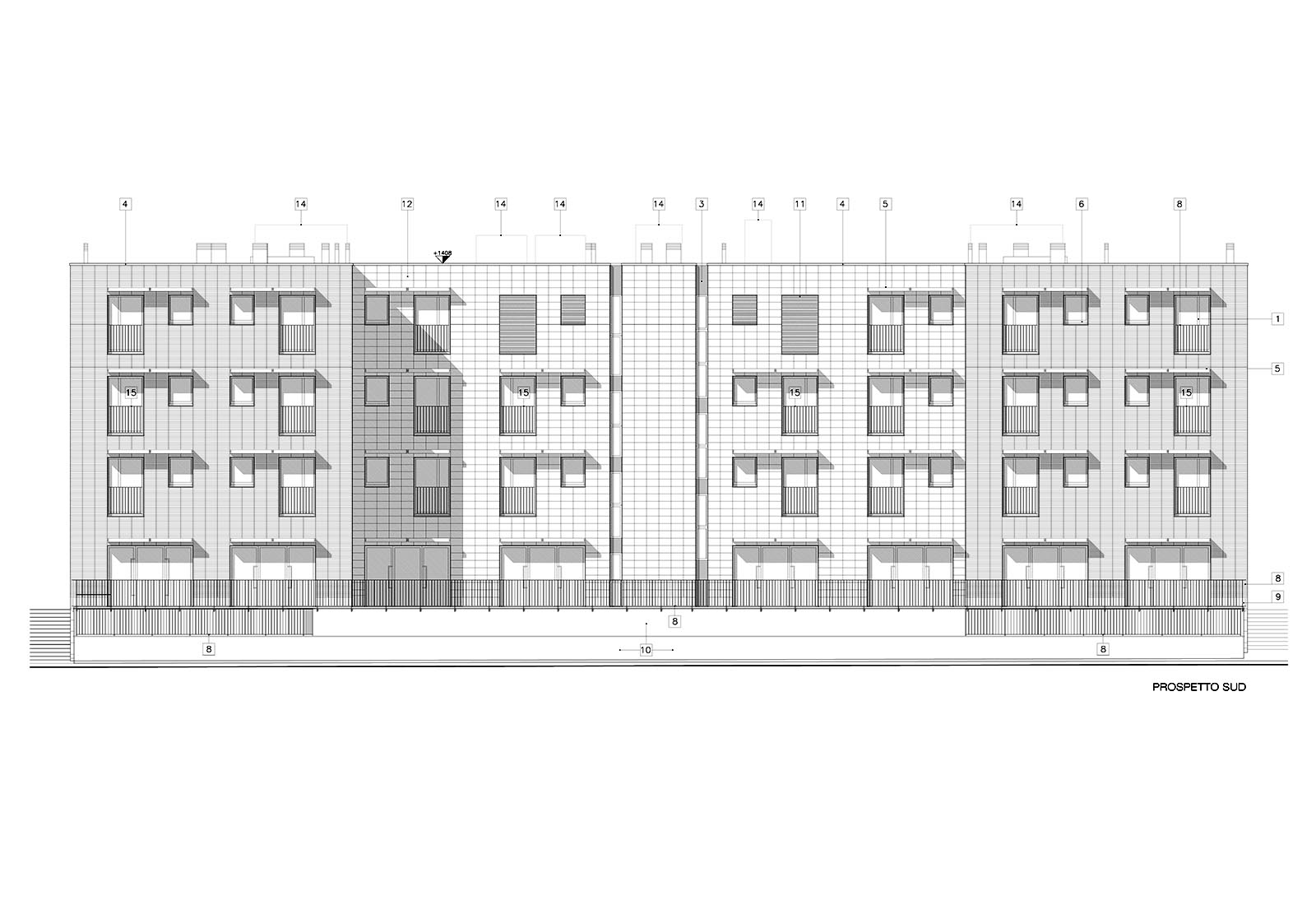 Residenza sociale Famagosta a Milano - Prospetto Sud