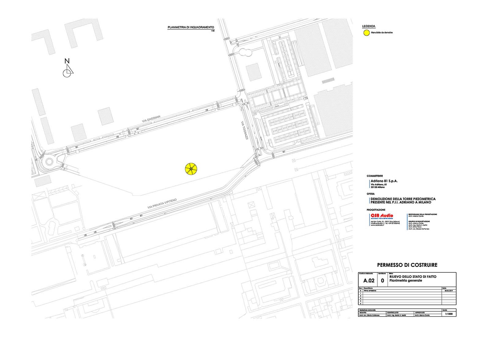 Piezometric tower Adriano street Milan - Layout