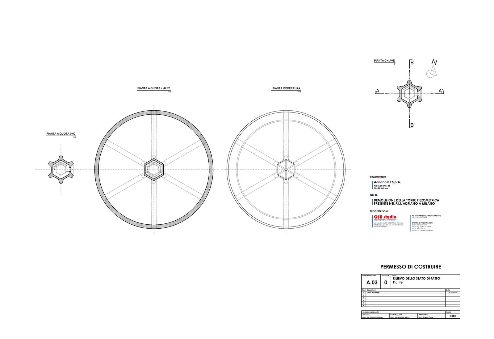 Piezometric tower Adriano street Milan - Plans