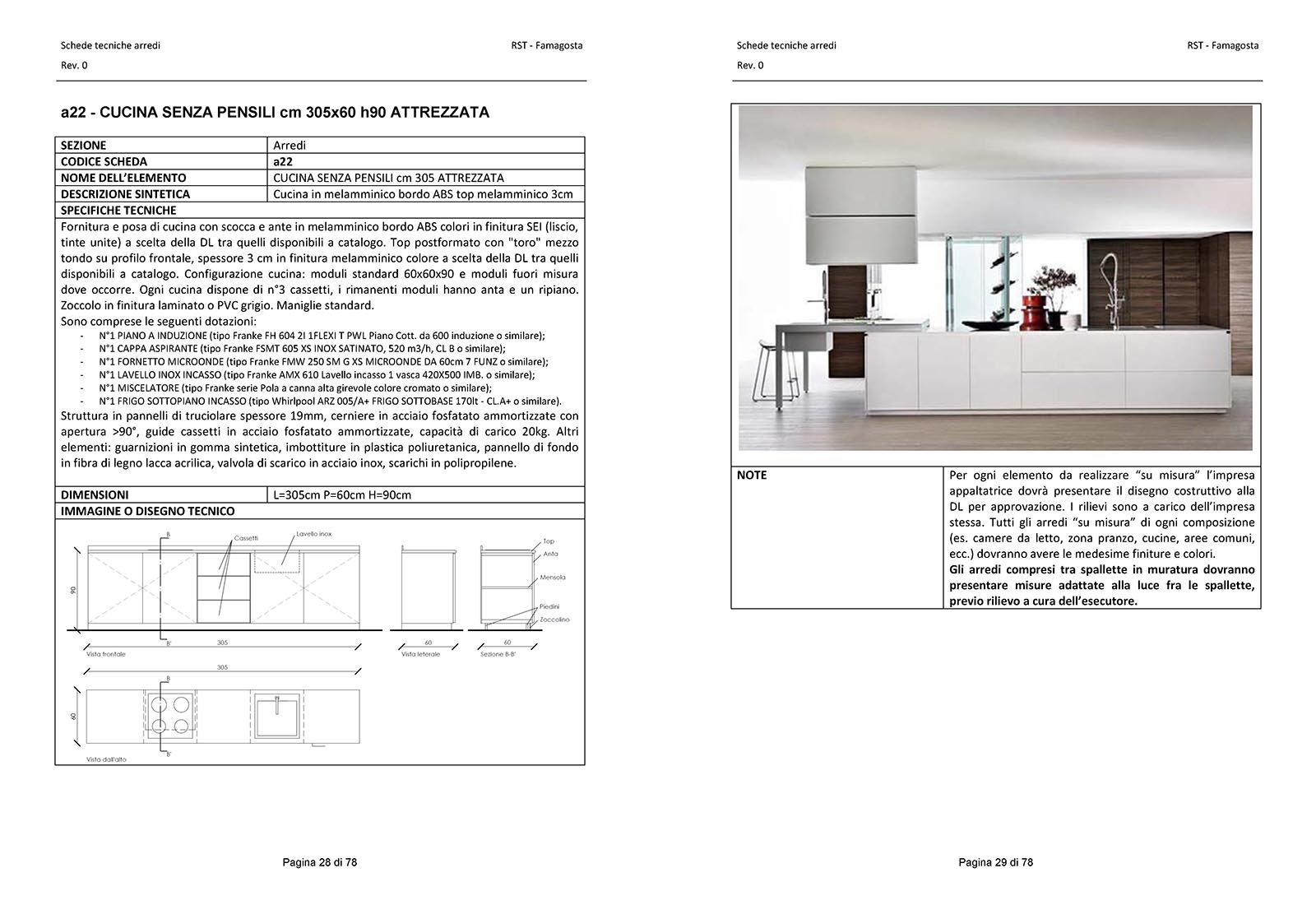 Temporary social house in the Famagosta area in Milan - Example of a furniture technical sheet