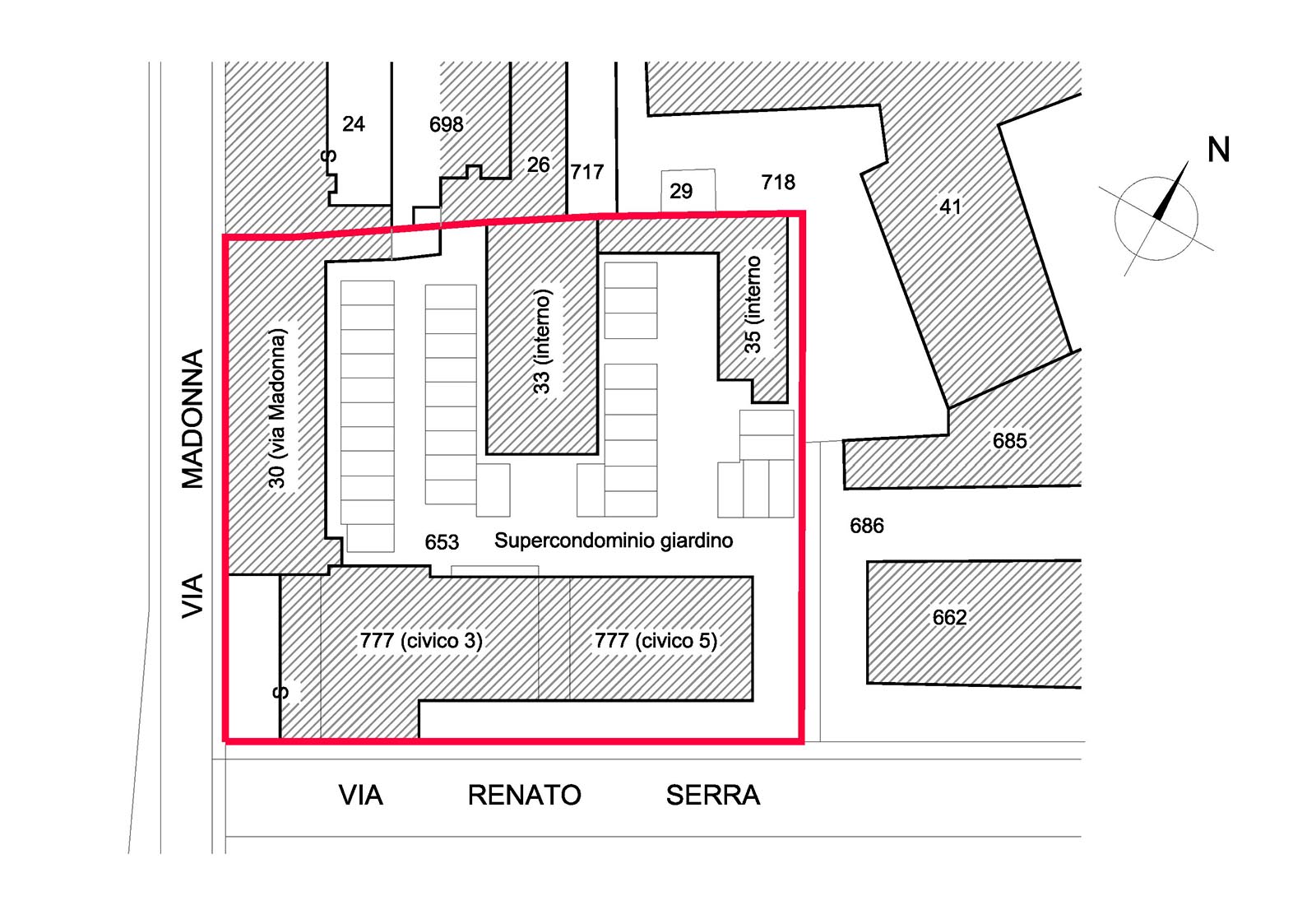 Apartment buildings complex in R. Serra street in Rho - Location