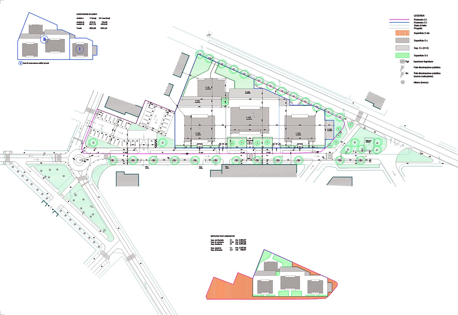 Urbanization works in Biringhello street in Rho - Masterplan plan and zoning