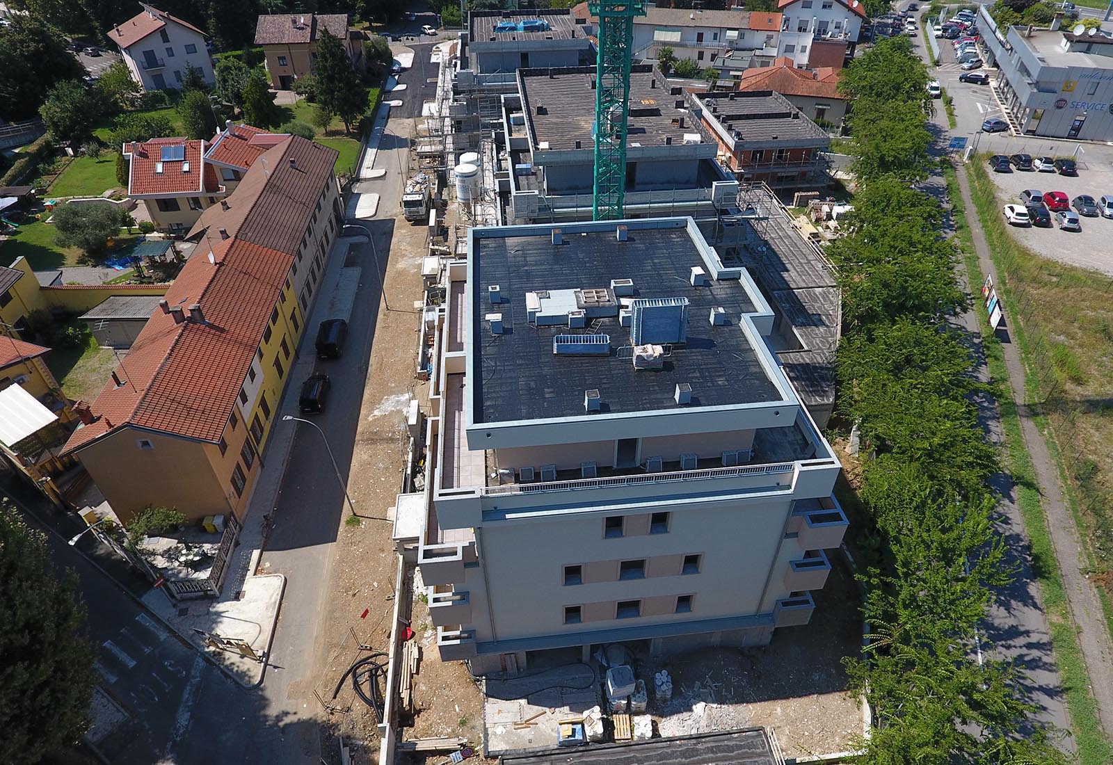 Urbanization works in Biringhello street in Rho - Aerial view