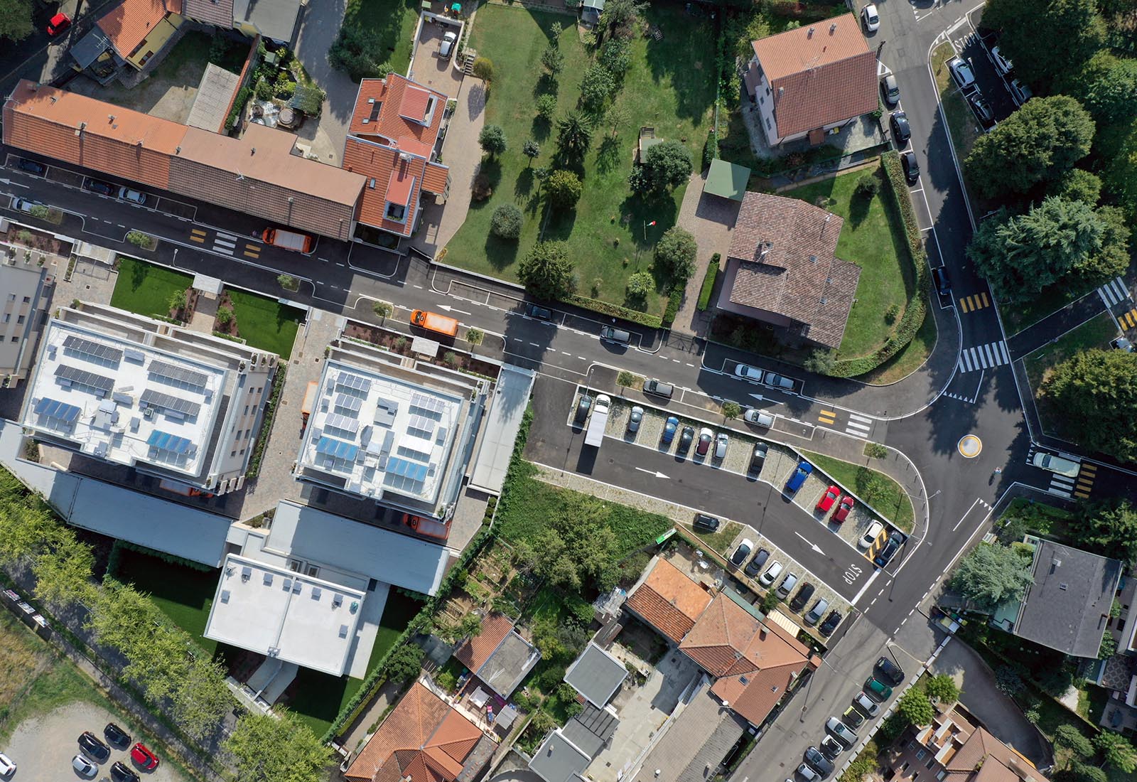 Urbanization works in Biringhello street in Rho - Aerial view