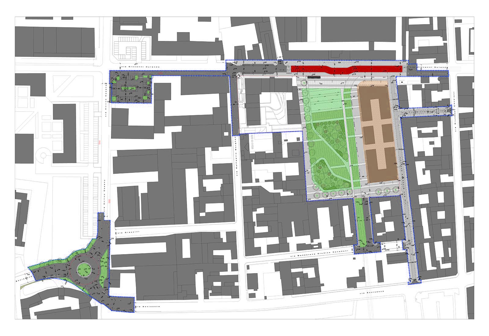 Opere di urbanizzazione a Milano in via Durando - Planimetria di progetto