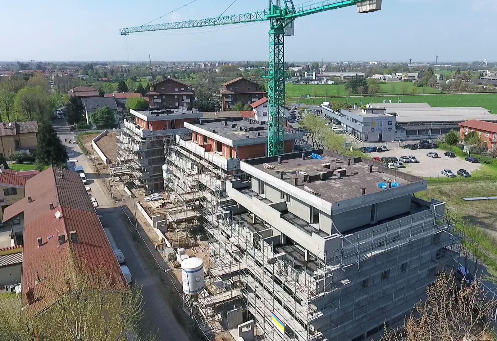 Urbanization works in Biringhello street in Rho - Aerial view of the construction site