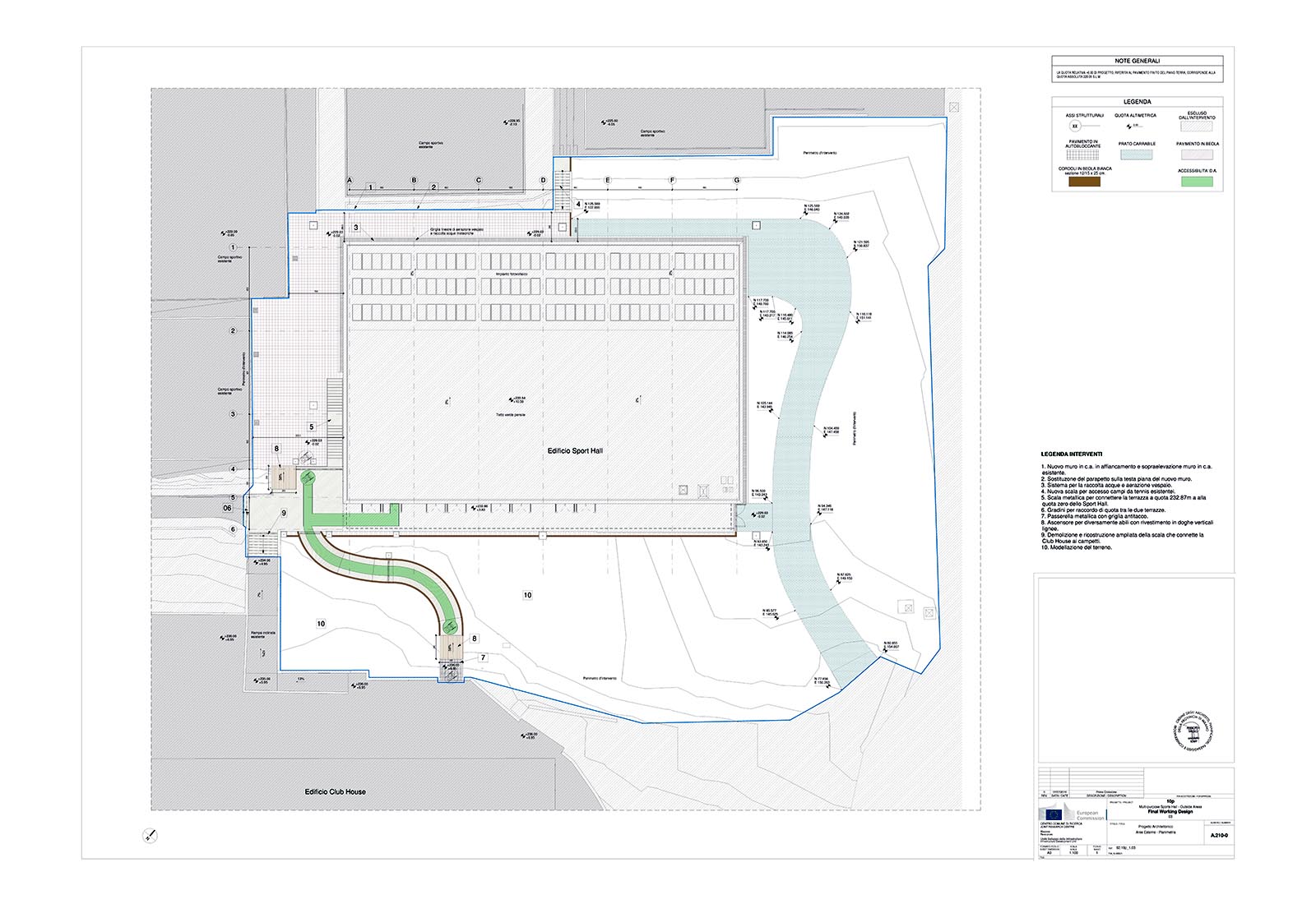 Palazzetto dello sport, edificio 10p, presso il JRC a Ispra - Planimetria aree esterne