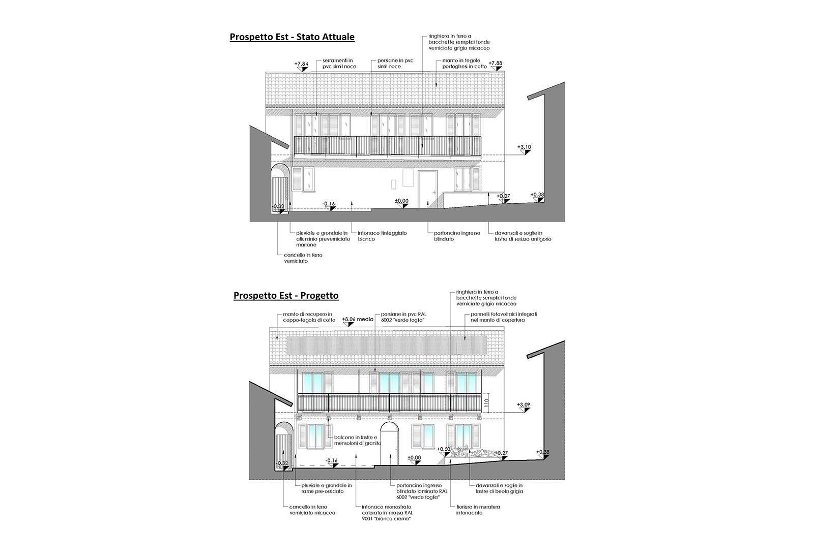 House in a courtyard in Bernate Ticino - Main elevation comparison status