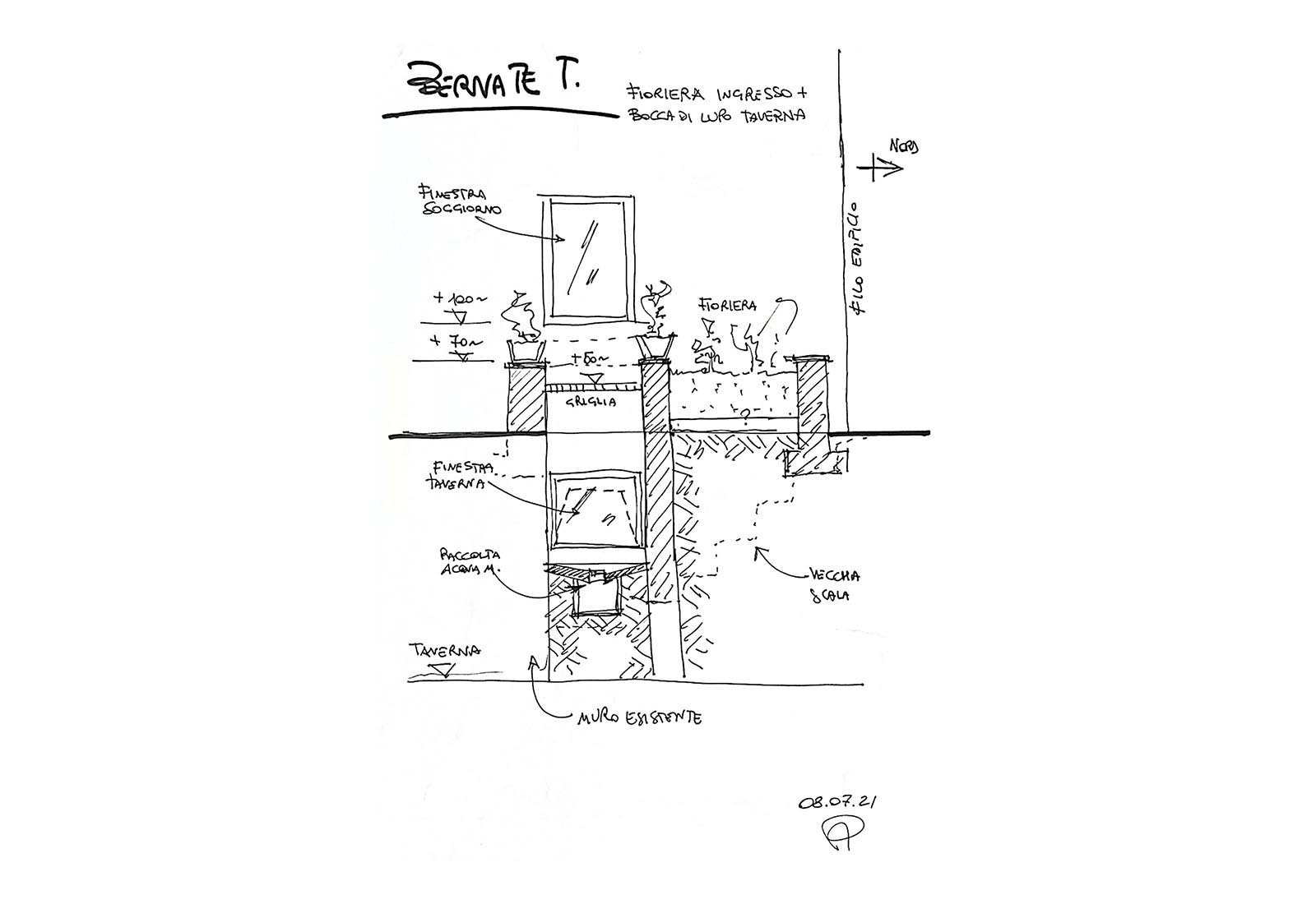 House in a courtyard in Bernate Ticino - Sketch