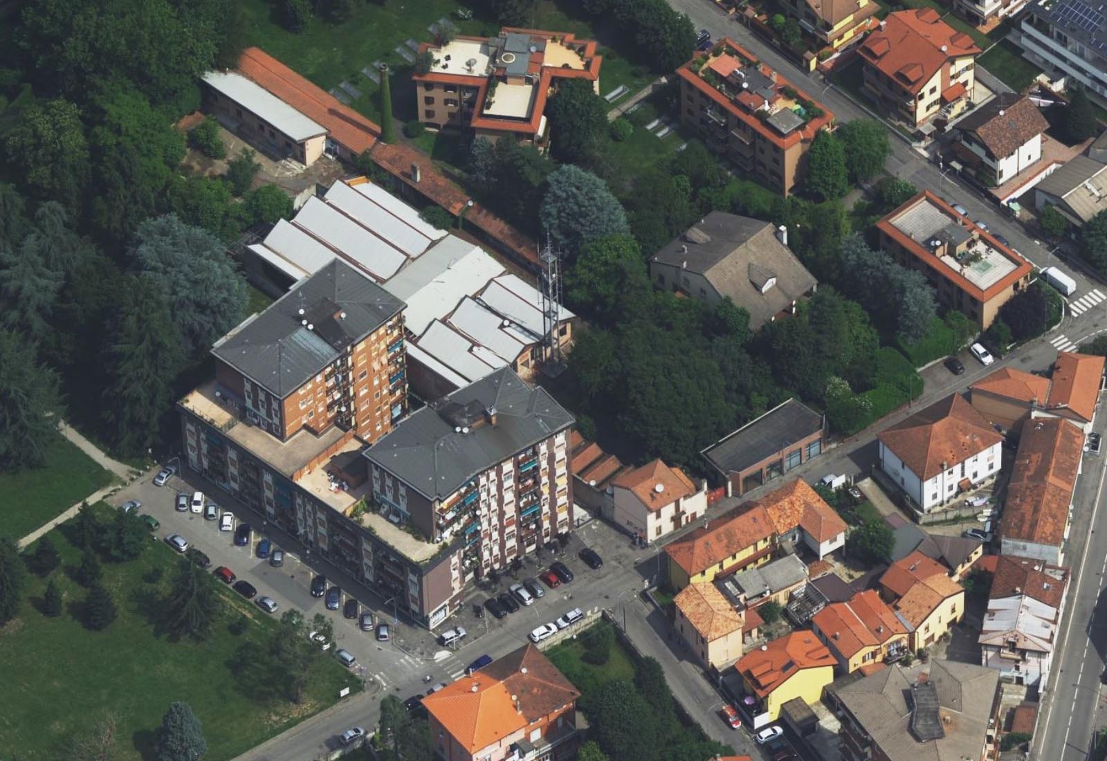 Residential buildings in Tavecchia street in Rho - Aerial view of the area