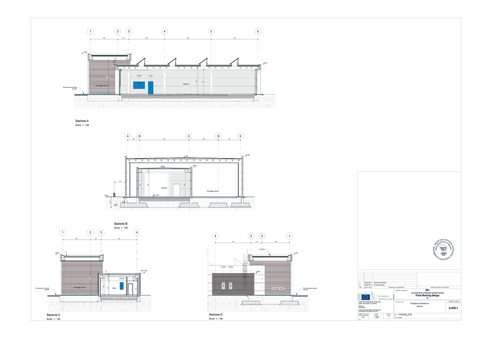 Magazzino doganale, edificio 62c, presso il JRC a Ispra - Sezioni