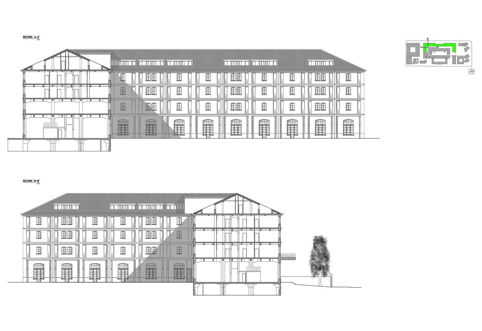 Residential buildings ex tobacco area in Milan - Sections