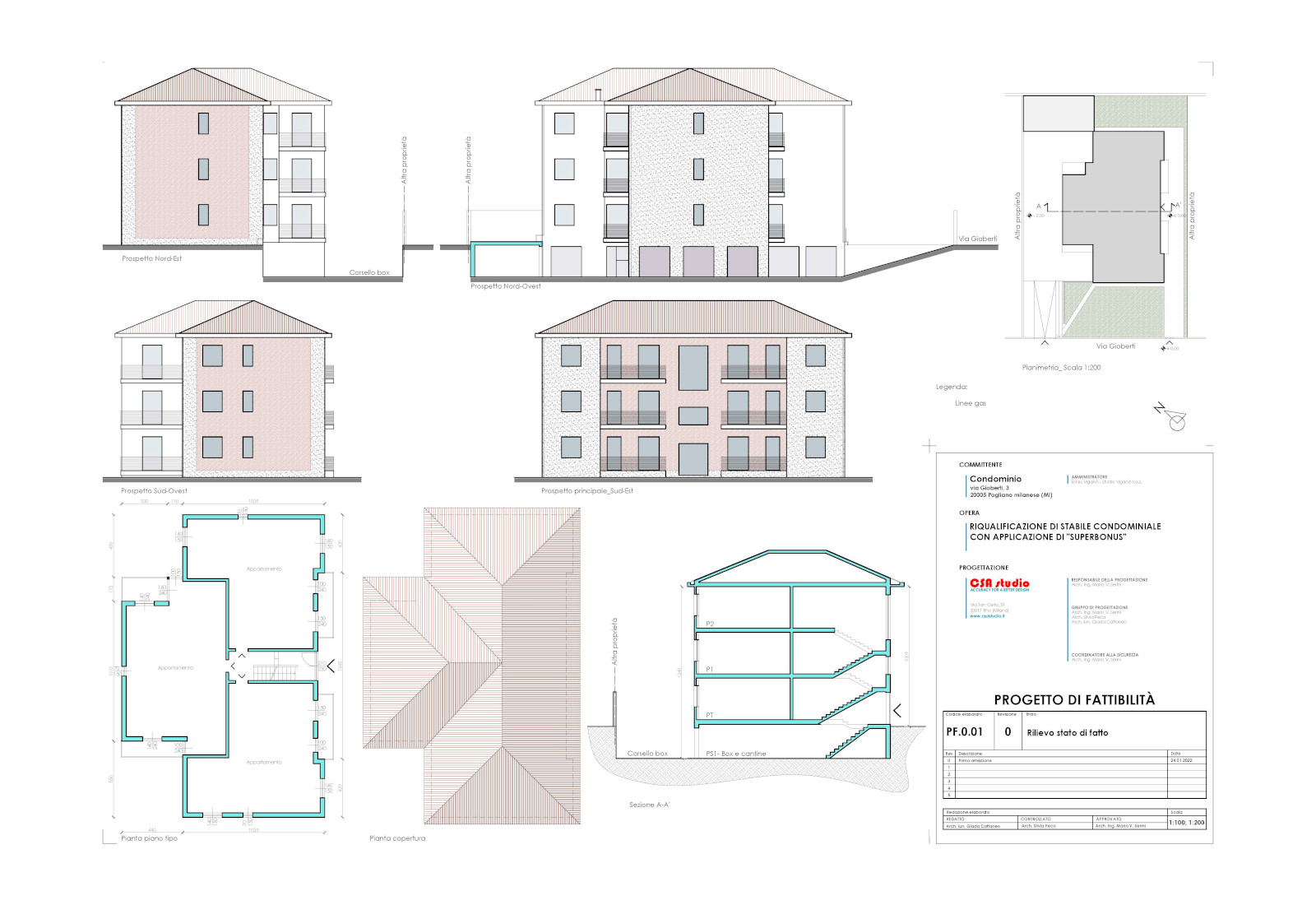 Residential ensemble (energy upgrading), 3 Gioberti street, Pogliano - Survey