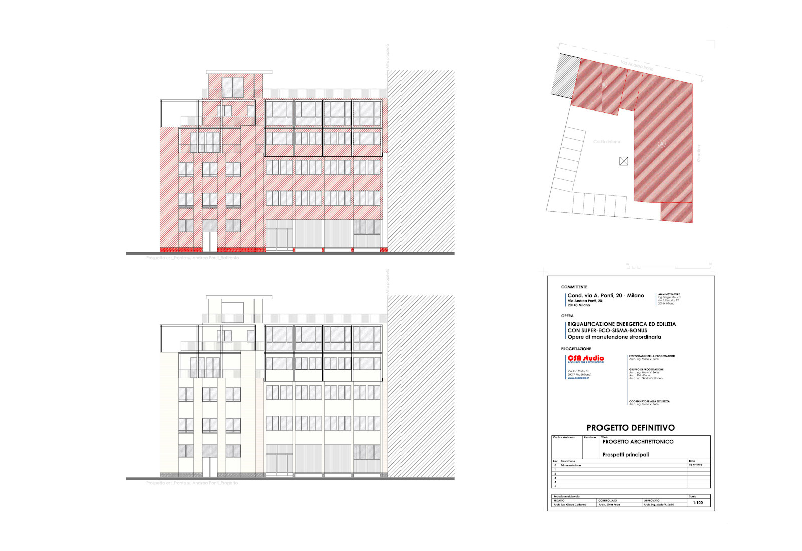 Residential ensemble, 20 A. Ponti street, Milan – Elevations