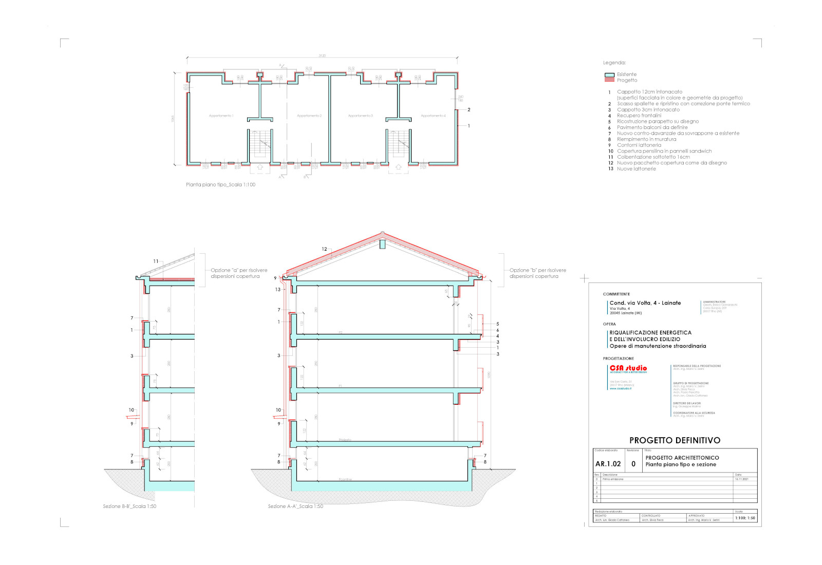 Residential ensemble (energy upgrading), 4 Volta street, Lainate - Floor plan and section