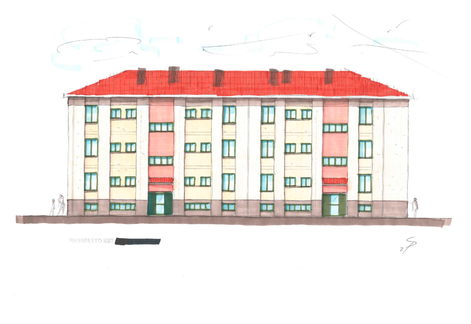 Residential ensemble (energy upgrading), 4 Volta street, Lainate - Street elevation sketch