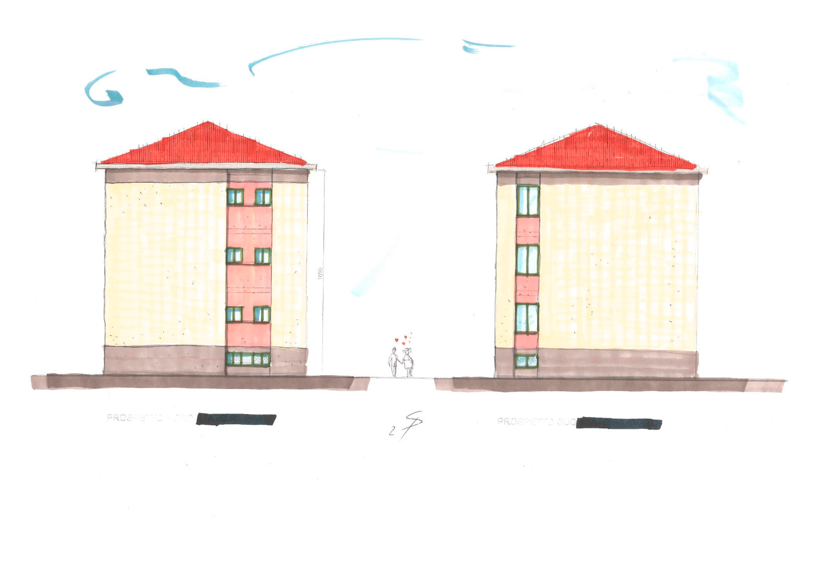 Residential ensemble (energy upgrading), 4 Volta street, Lainate - Side elevations sketch