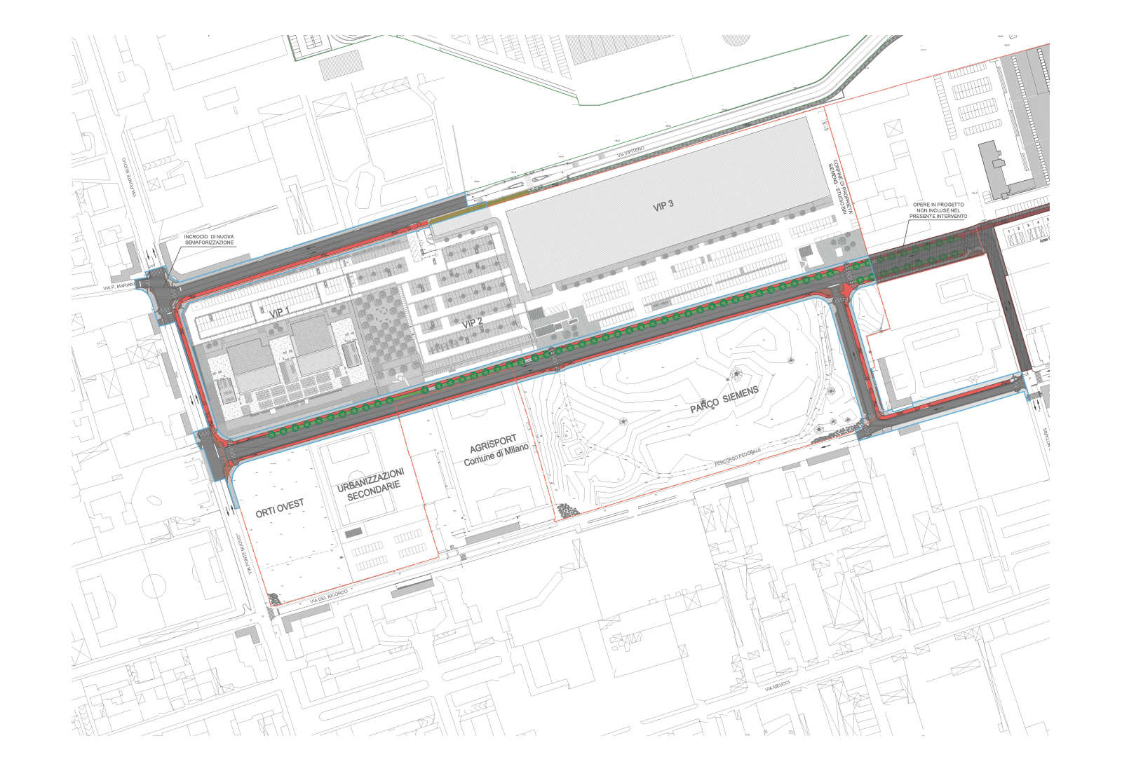 Urbanizzazioni del centro direzionale Siemens a Milano - Planimetria di progetto