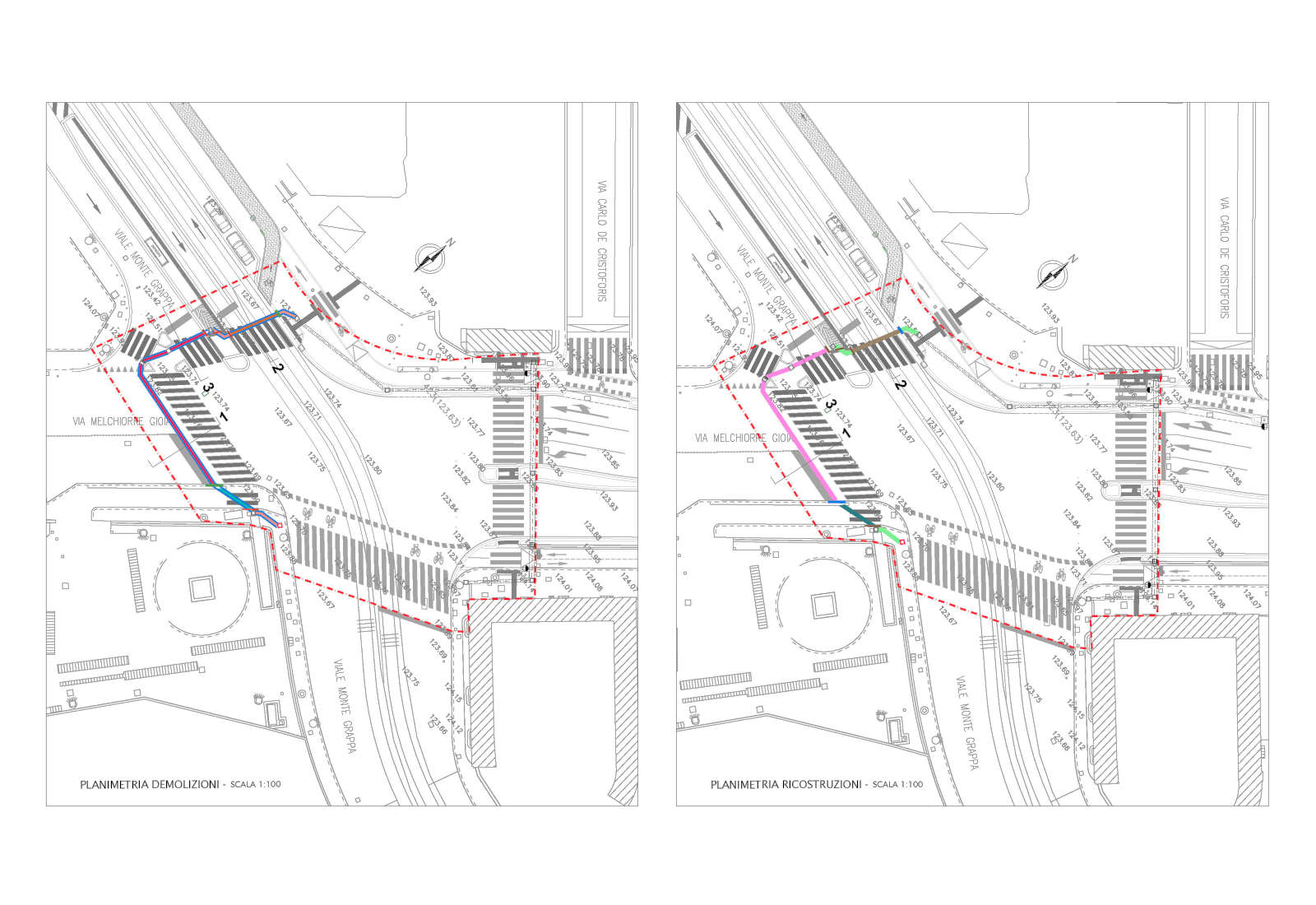 Sistemazione incroci via M. Gioia a Milano - Progetto incrocio Gioia monte Grappa