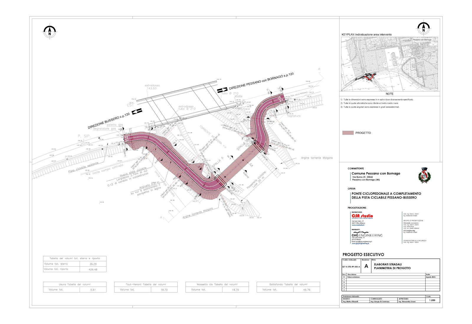 Ponte della ciclovia a Pessano con Bornago - Planimetria di progetto