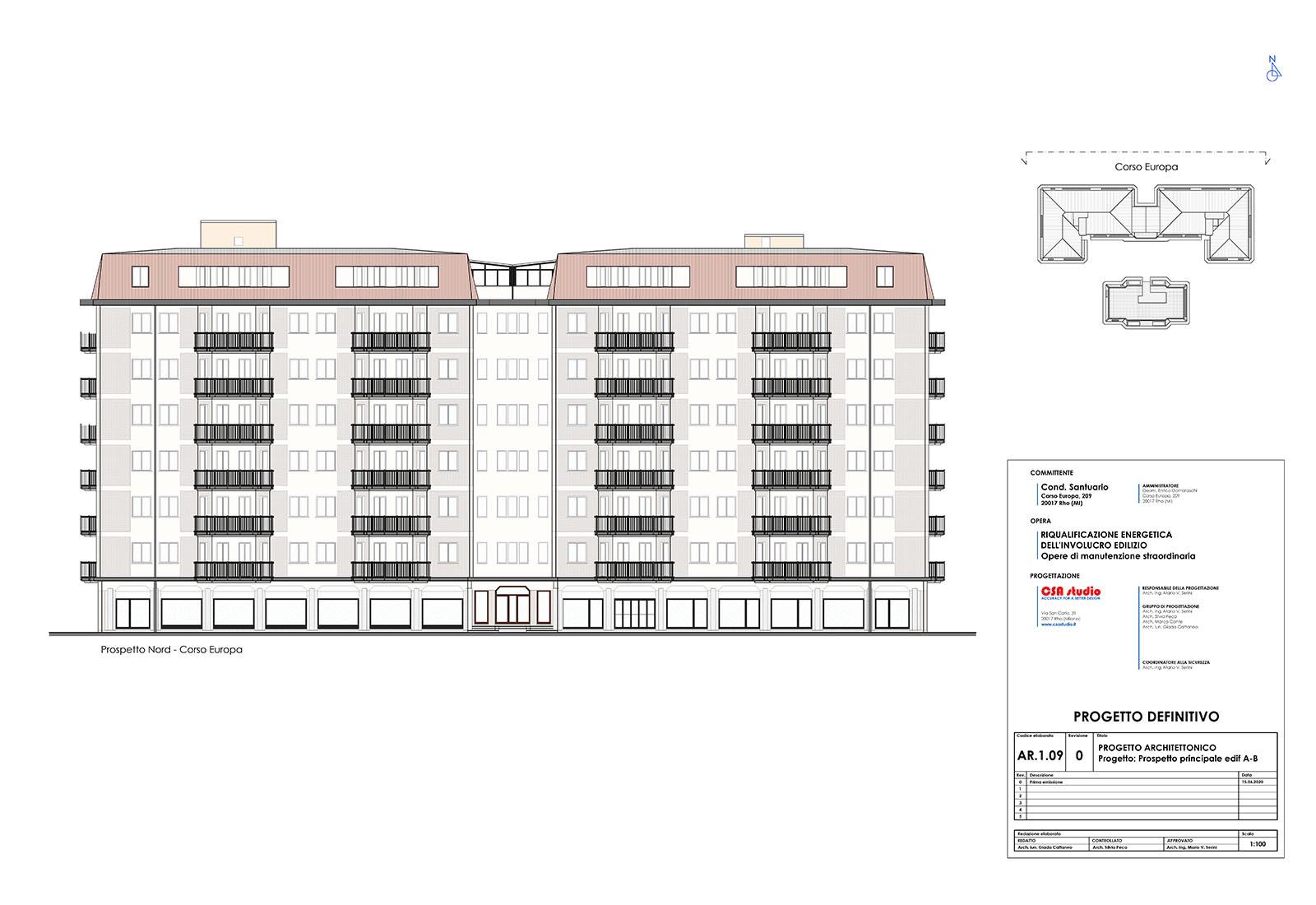Condominio Santuario a Rho - Progetto prospetto principale edifici A e B